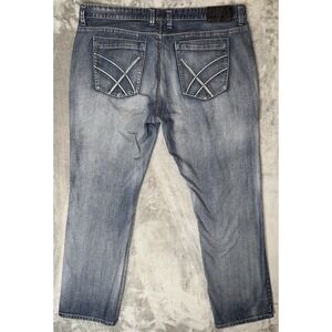 Kenneth Cole Jeans Mens 38x32 Reaction Blue Relaxed Straight Faded Whiskered